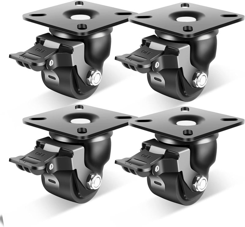Nefish 2-Inch Heavy Duty Casters Set of 4, Industrial Grade Castors Wheels 2200 LBS, Low Gravity Plate Swivel Caster with Brake, Durable & Corrosion-Resistant Nylon Wheels for Industrial, Equipment - Image 1